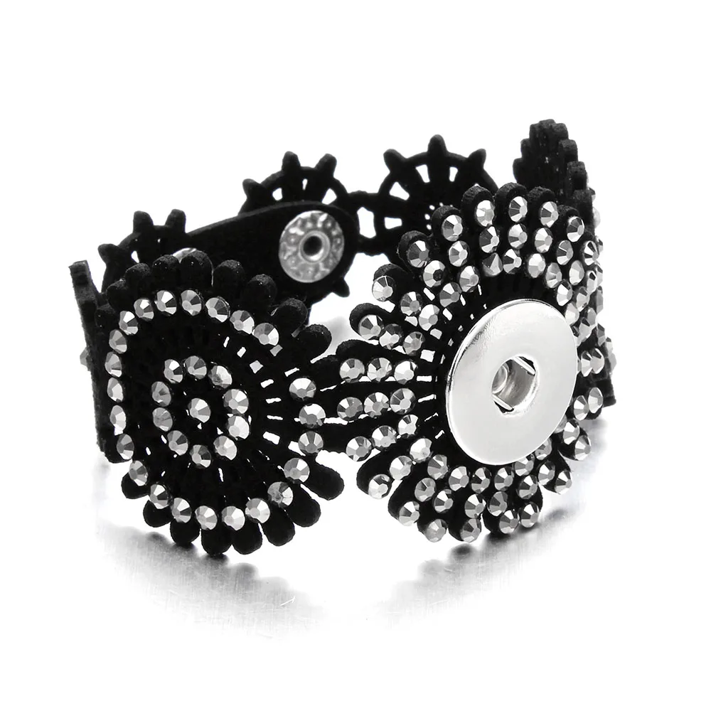 Женский браслет Оснастка из искусственной кожи черного цвета 20 см 18 мм|bracelet fit|button