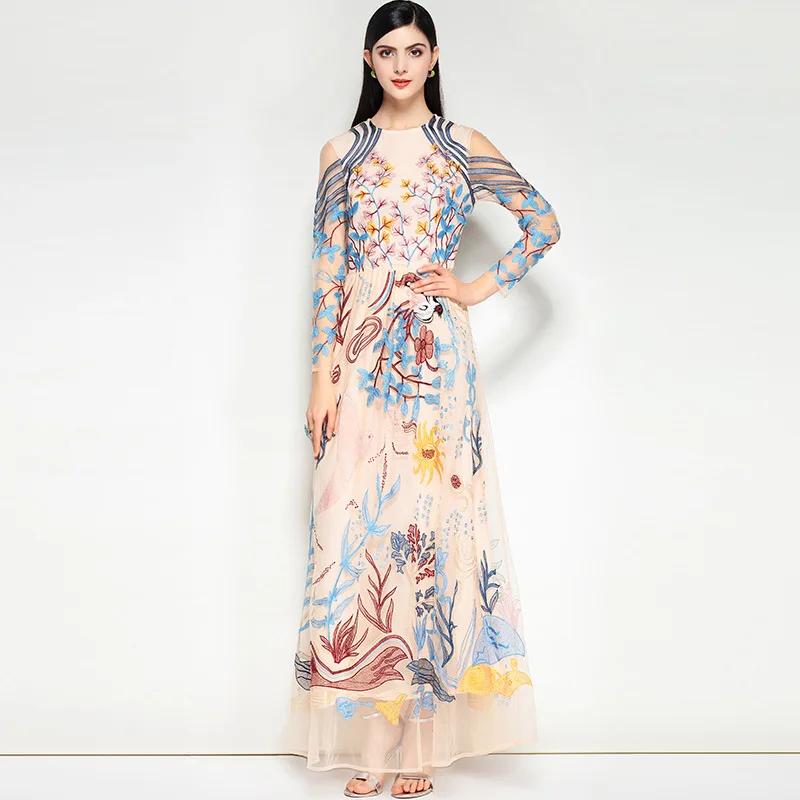 High Quality Womens Dress 2018 Embroidery Elegant Vintage Boho Evening Club Party Maxi Bohemian Runway Long Summer Dresses | Женская