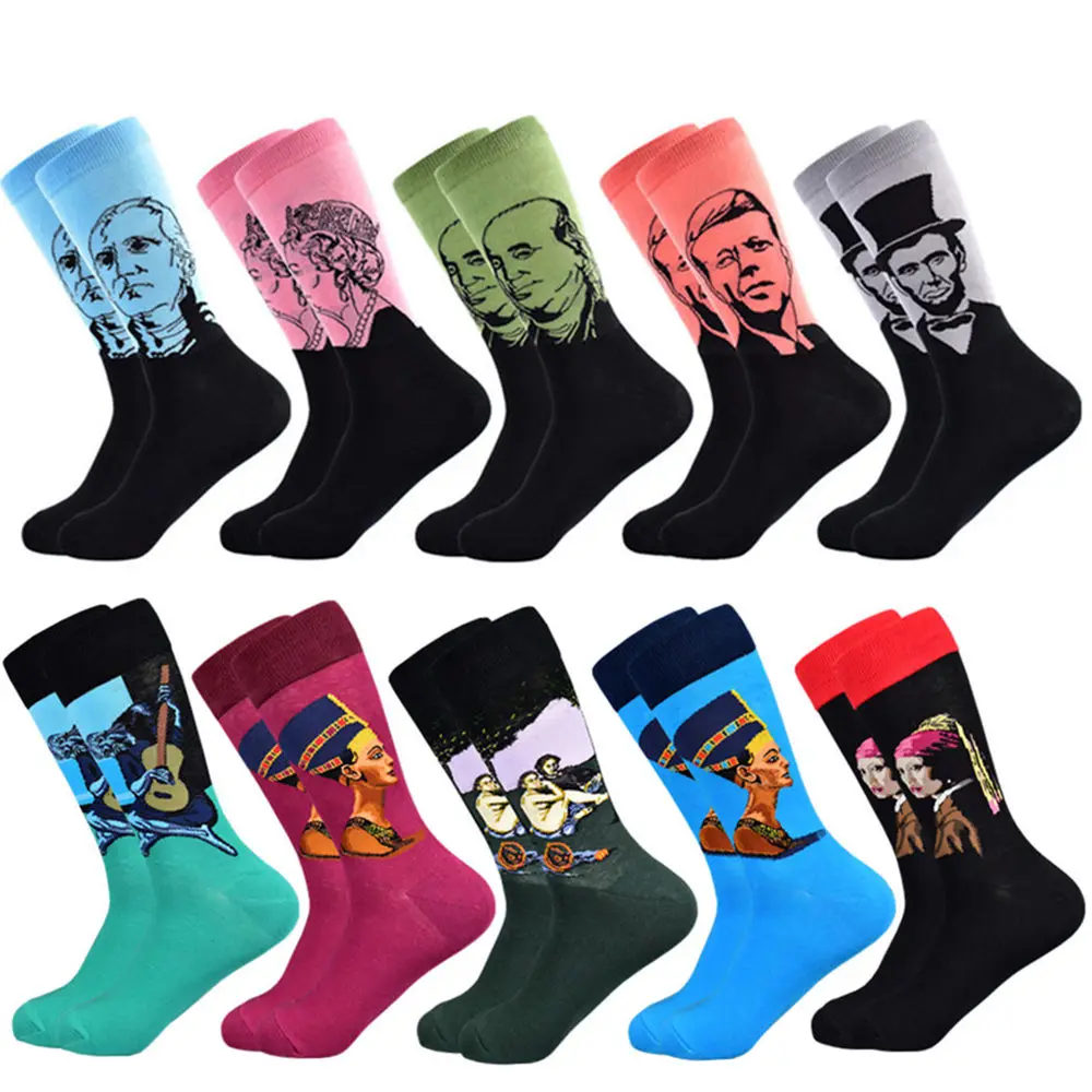10 pairs of socks Горячая Распродажа, повседневные мужские носки, мужские носки, новые осенние и зимние носки, серия масляной живописи, мужские хлопковые носки для отдыха - Цвет: 10 pairs of socks