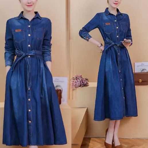 Женское джинсовое платье с отложным воротником облегающее ТРАПЕЦИЕВИДНОЕ до