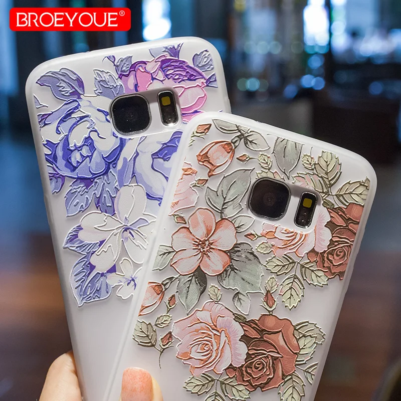 BROEYOUE Case For Samsung Galaxy A3 A5 A7 A8 J3 J5 J7 2016 2017 Pro S7 S8 S9 Edge Plus 3D Relief Silicone TPU Flower Phone Cases |