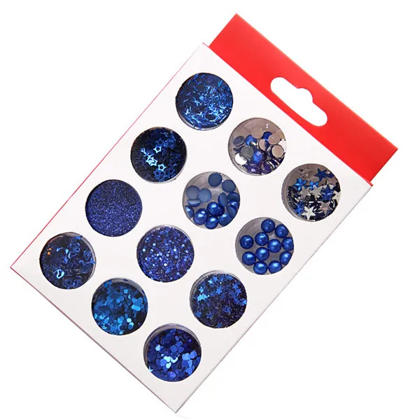 1 Box 12 шт./кор. Королевский синий цвет голографический блеск лазерный порошок блеск для ногтей Маникюр Nail Art хром пигмент Сделай Сам ногти набор для макияжа - Цвет: 1 Box