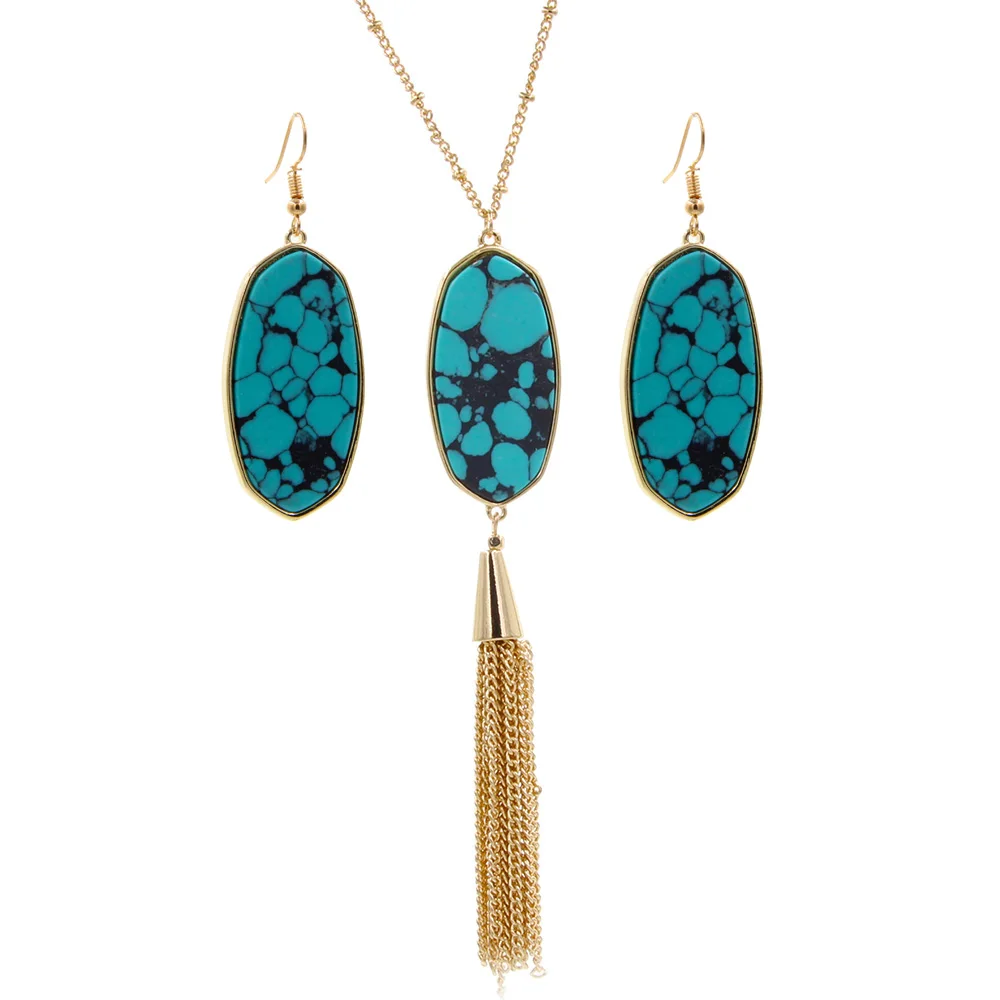 Turquoise YJX массивное овальное ожерелье с подвеской, серьги-капли, ювелирный набор, имитация абалона, раковина, слоновая кость, перламутр - Окраска металла: Turquoise
