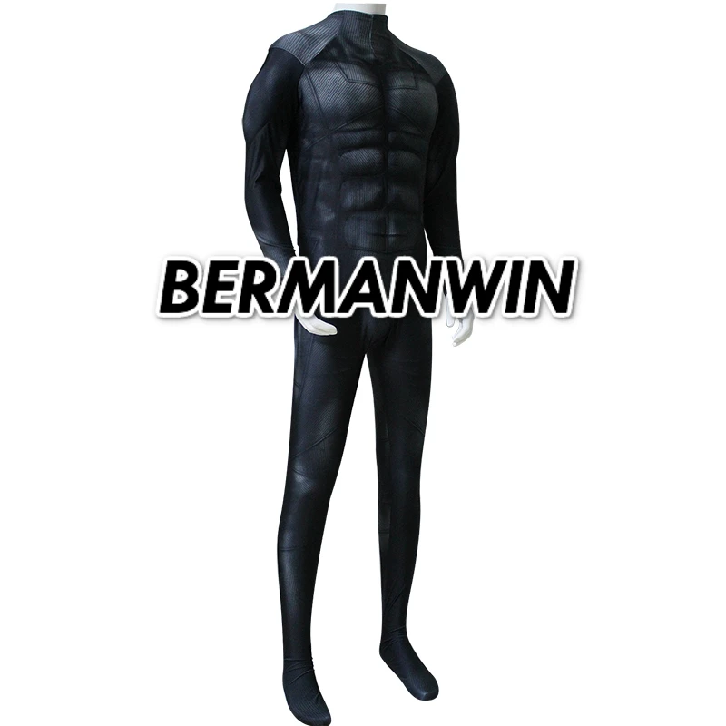 BERMANWIN, высокое качество, черный костюм Бэтмена, взрослый костюм Бэтмена, подкладка для мышц, спандекс, лайкра, зентай, Хэллоуин, косплей, костюм