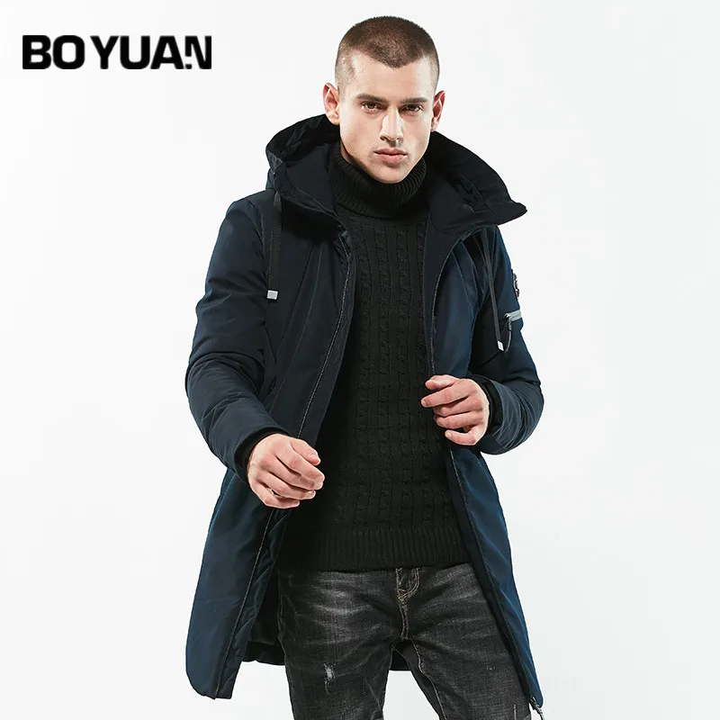 Boyuan зимняя куртка Для мужчин парка Теплые Длинные куртки Пальто для будущих мам
