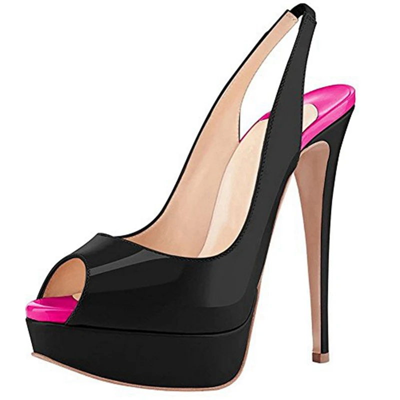 Black 4 REAVE CAT/женские туфли-лодочки на очень высоком каблуке; обувь на платформе с открытым носком; лакированная кожа; блестящая женская однотонная обувь для вечеринок; Цвет Черный; размер 43 - Цвет: Black 4