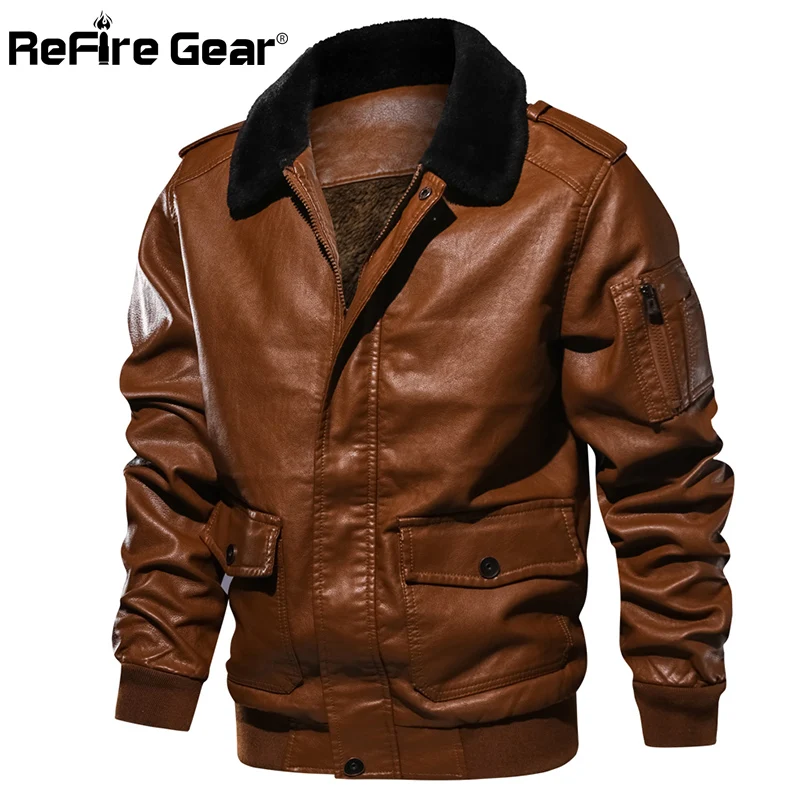 Куртка ReFire Gear мужская кожаная теплая мотоциклетная куртка бомбер в стиле
