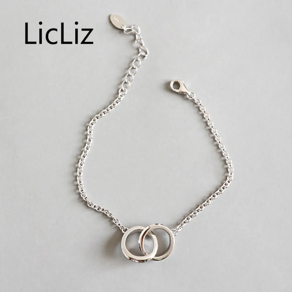 LicLiz, новинка, 925 пробы, серебряный, простой, двойная круглая петля, браслет-цепочка для женщин, регулируемая цепочка, ювелирные изделия, подарки, LB0129
