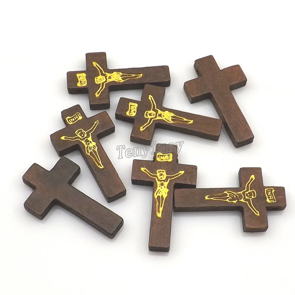 100 шт./лот резной INRI Jesus деревянный крест подвеска на Рождество и Пасху 42x15x5 мм