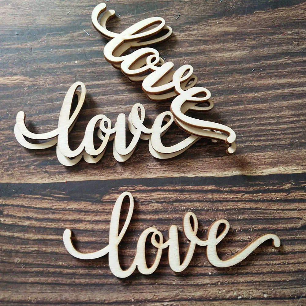 

10pcs Love Script Word Wood Sign Wooden Words Sign Art Rustic Cursive Room Decoration Wall Hanging Laser Cut Unfinished Wood