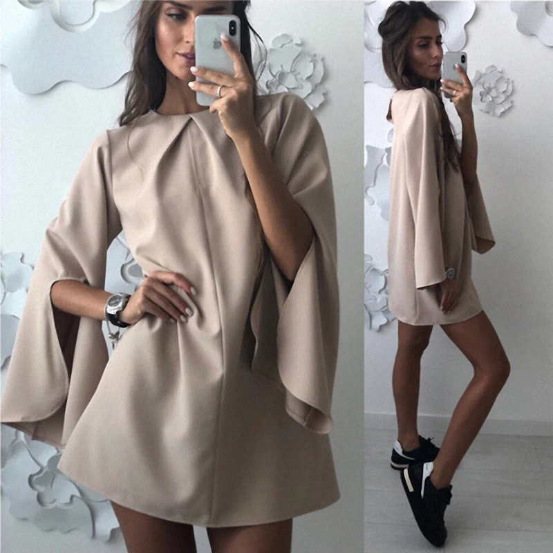 Сексуальное Новое Женское однотонное летнее платье 2019 с свободным закругленным