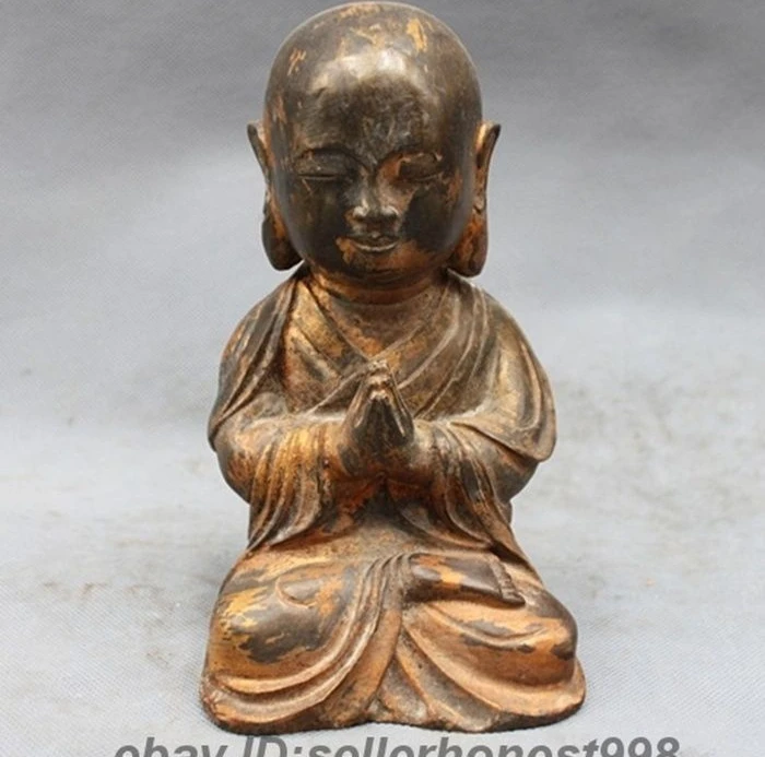 

Chinese Tibet Copper Bronze Buddhism Temple young Boy monk Buddha Statue