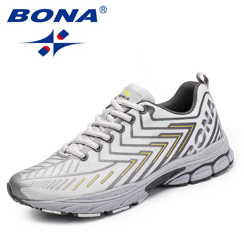 LIGHT GRAY BONA/Новинка; классические стильные мужские кроссовки для бега на шнуровке; Мужская Спортивная обувь из сетчатого материала; мужские кроссовки для бега на открытом воздухе; Быстрая - Цвет: LIGHT GRAY