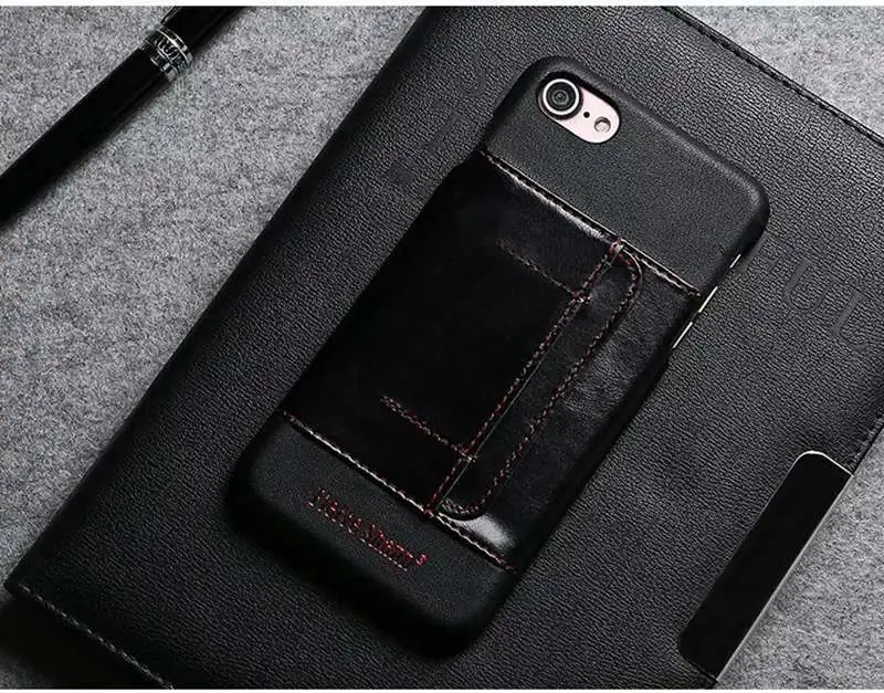 Black Чехол для iphone 7 8 plus apple Capa Funda Etui Роскошный кожаный чехол на заднюю панель мобильного телефона аксессуары Coque Shell carcasas слот для карт - Цвет: Black