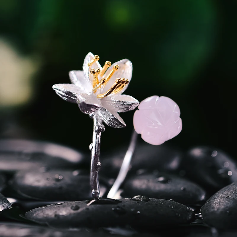 Lotus Fun реальные 925 стерлингового серебра Природный розовый кварц ручной работы Fine Jewelry Кольцо Цветок лотоса шепчет кольца для женщин Bijoux