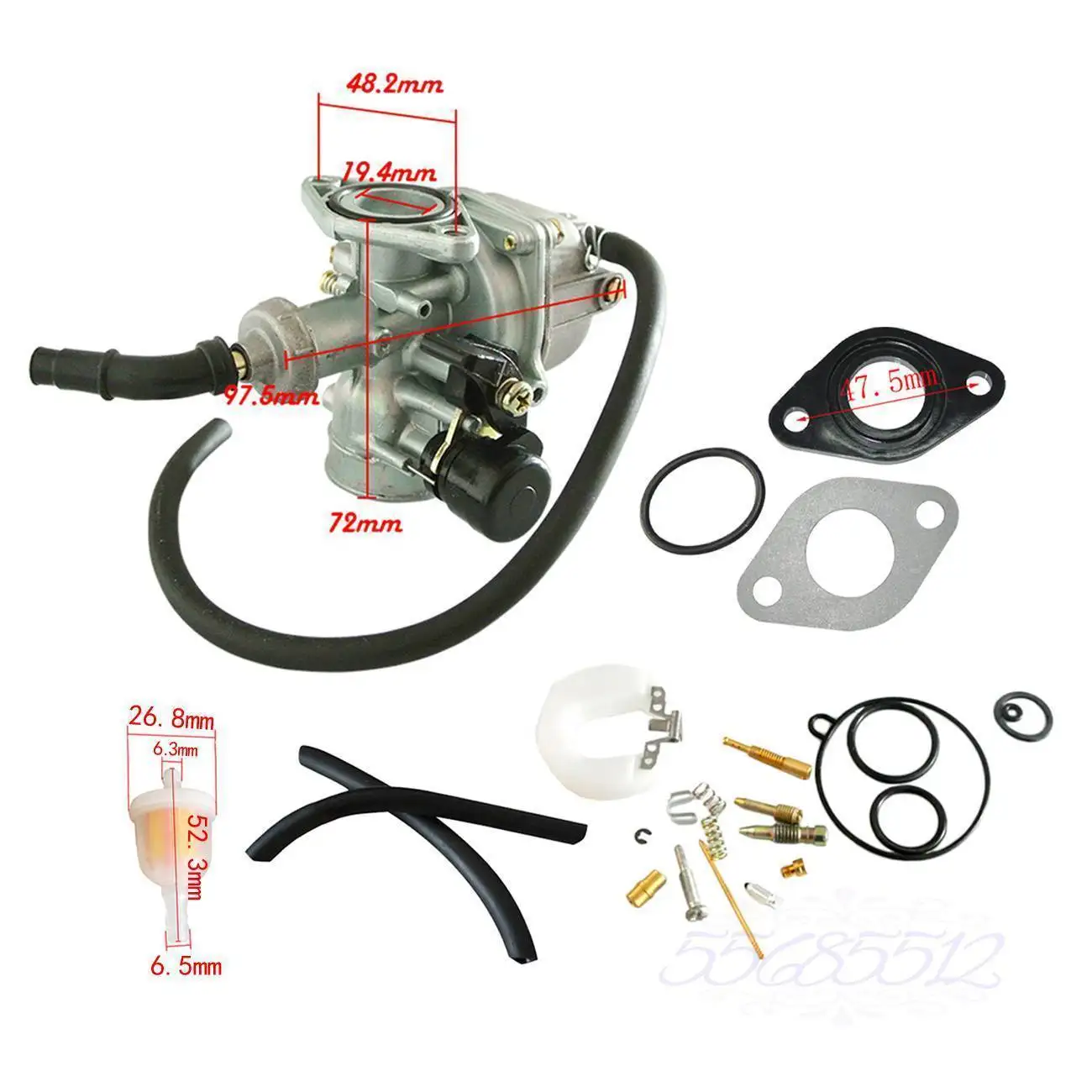 

Carburetor PZ19 & Fuel Filter & Inlet Manifold Gasket For 70 125CC