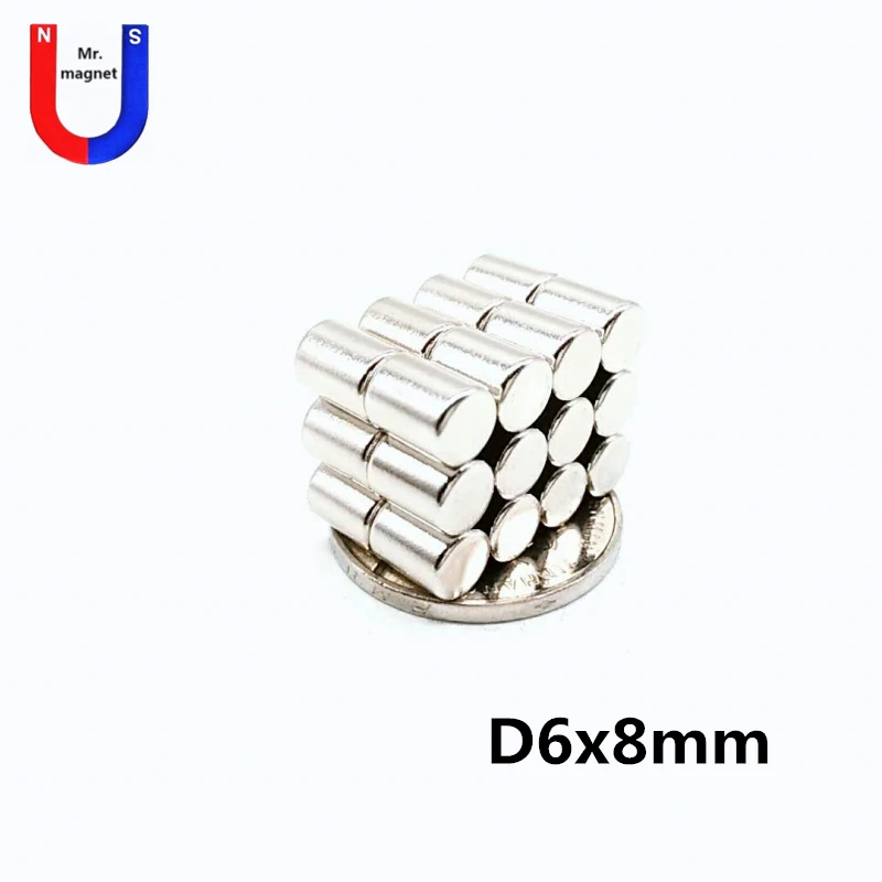 

200pcs 6x8 small round super strong rare earth neodymium magnet 6*8 mm cylinder NdFeB magnetic material 6*8 permanent magnets
