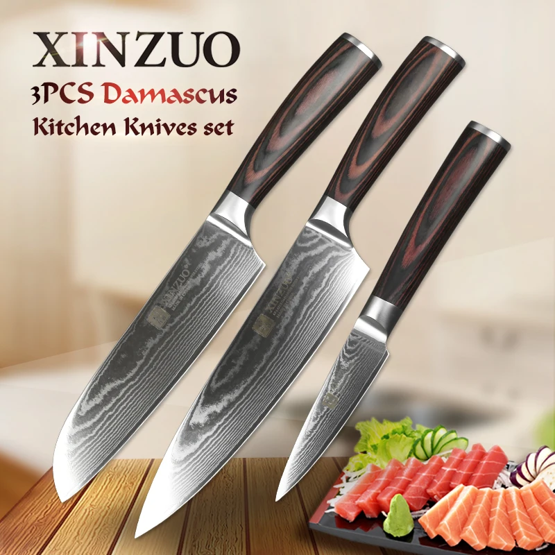 XINZUO 3 шт. наборы кухонных ножей 67 слоев Дамасская нержавеющая сталь 8''Chef