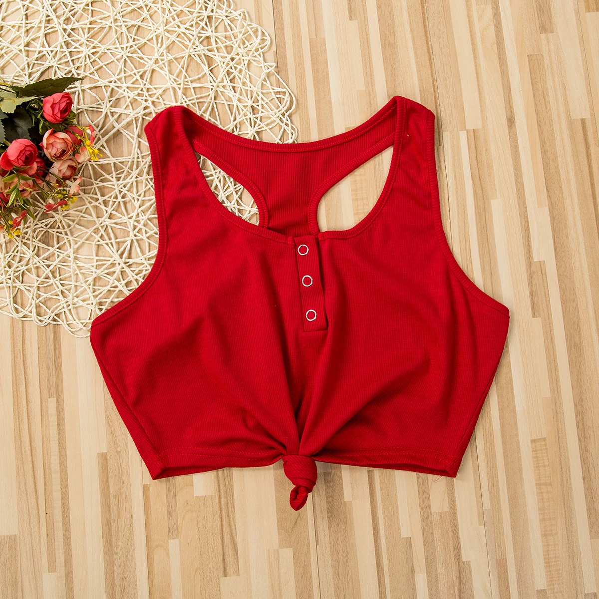 Летний модный крутой жилет однотонный красный женский повседневный спортивный