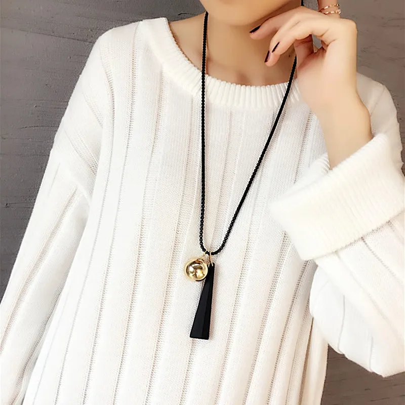 Длинное ожерелье для свитера N131 ожерелья с деревянными подвесками в форме шара