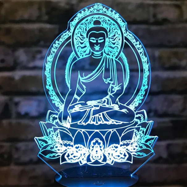 Sakyamuni Будда 3D иллюзия Лампа Usb сенсорный дистанционный Bluetooth динамик светодиодный