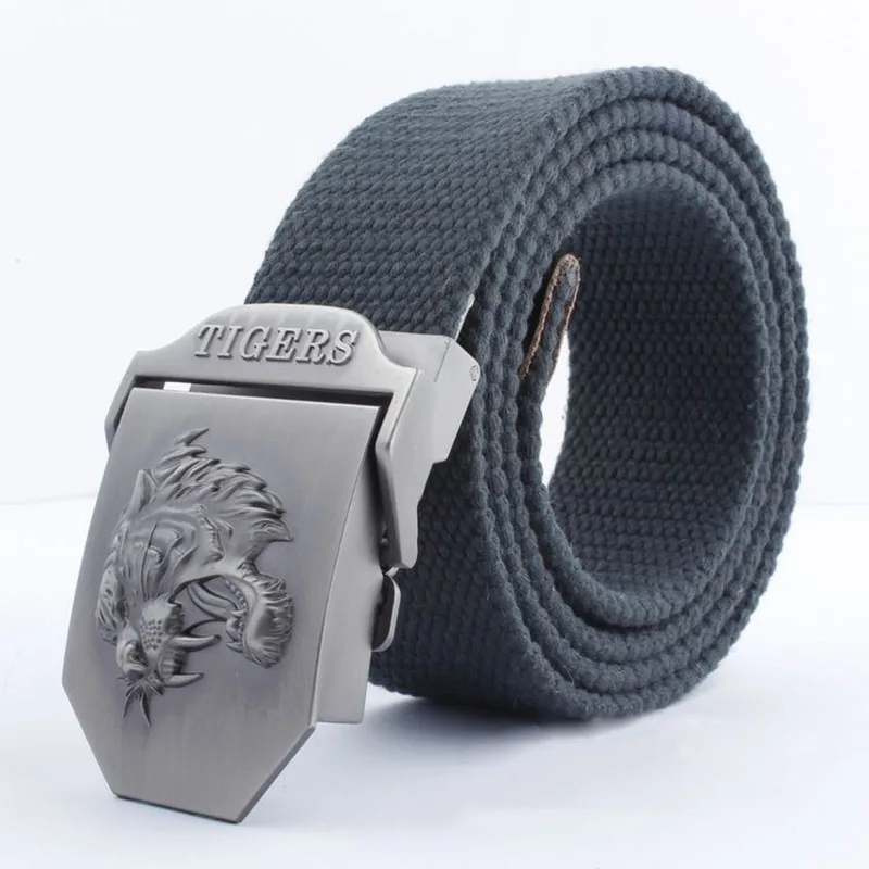 G Green gray Лучший YBT настоящий полосатый взрослый Повседневный модный унисекс тигровый кожаный ремень холщовый ремень мужской ремень из сплава с автоматической пряжкой вязаный ремень - Цвет: G Green gray
