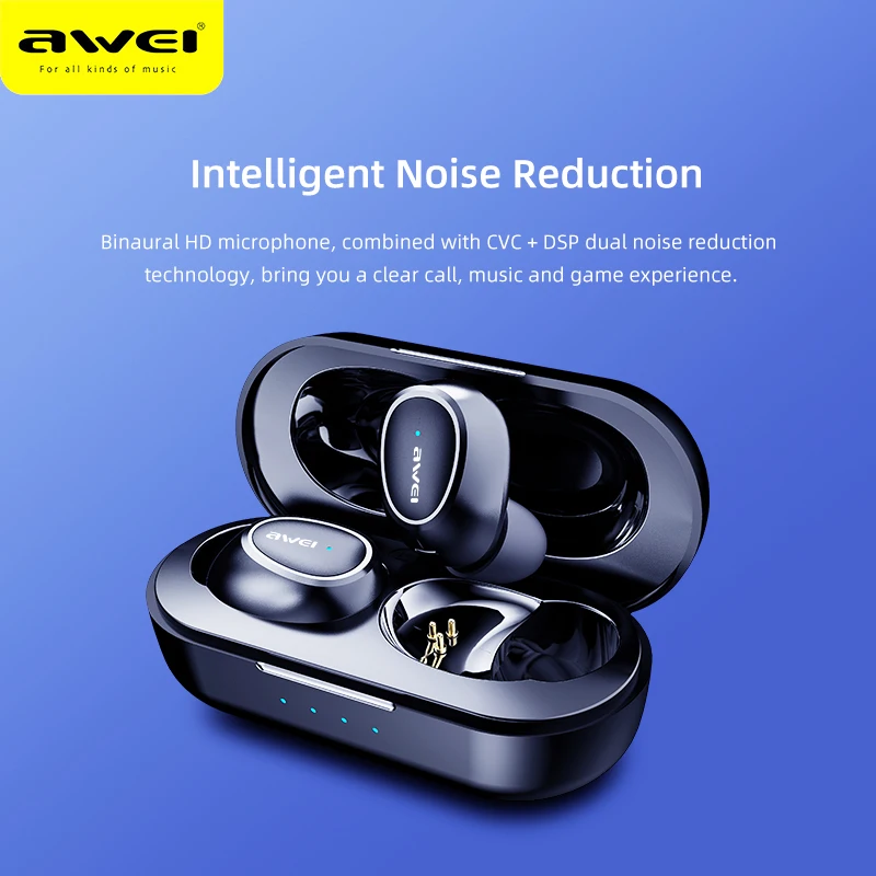 AWEI T6C мини TWS вкладыши беспроводные Bluetooth наушники водонепроницаемые с двойным микрофоном спортивные с шумоподавлением Игровые наушники Auriculares