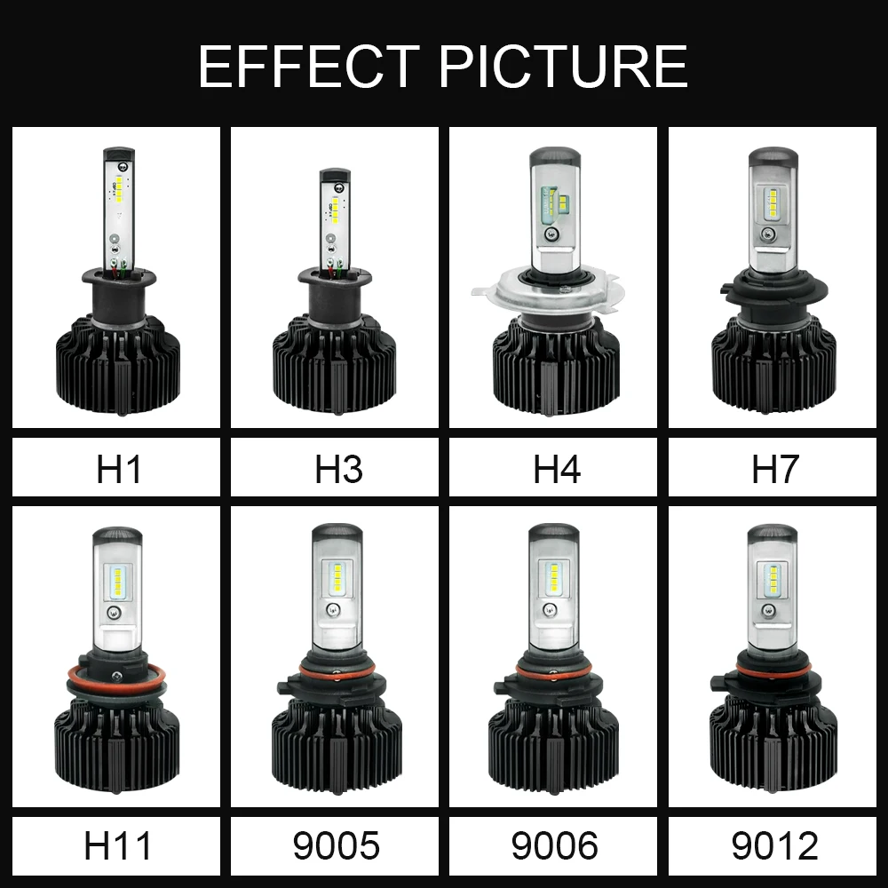 

EURS 2pcs CSP T6 Car LED Headlight HB3 HB4 LED Bulb H4 Led Auto Light H7 H1 H11 881 880 9005 LED Headlamp 6000K 6000LM Fog Light
