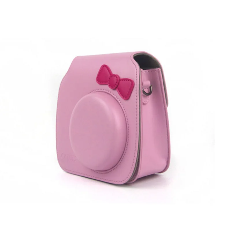 For Fujifilm Instax Mini Hello Kitty Bow-Knot Instant Film Photo Camera Carrying PU Leather Bag Case Cover with Shoulder Strap