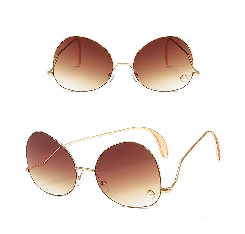 Imitation Pearl Embedded Sunglasses Shades for Women Metal frame Tough Irregular UV400 Lens Sun Glasses Fashion Outdoor Goggles |