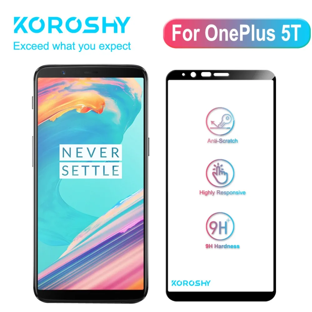 KOROSHY полное покрытие закаленное стекло для OnePlus 5 T OnePlus5T One Plus защита экрана 9H