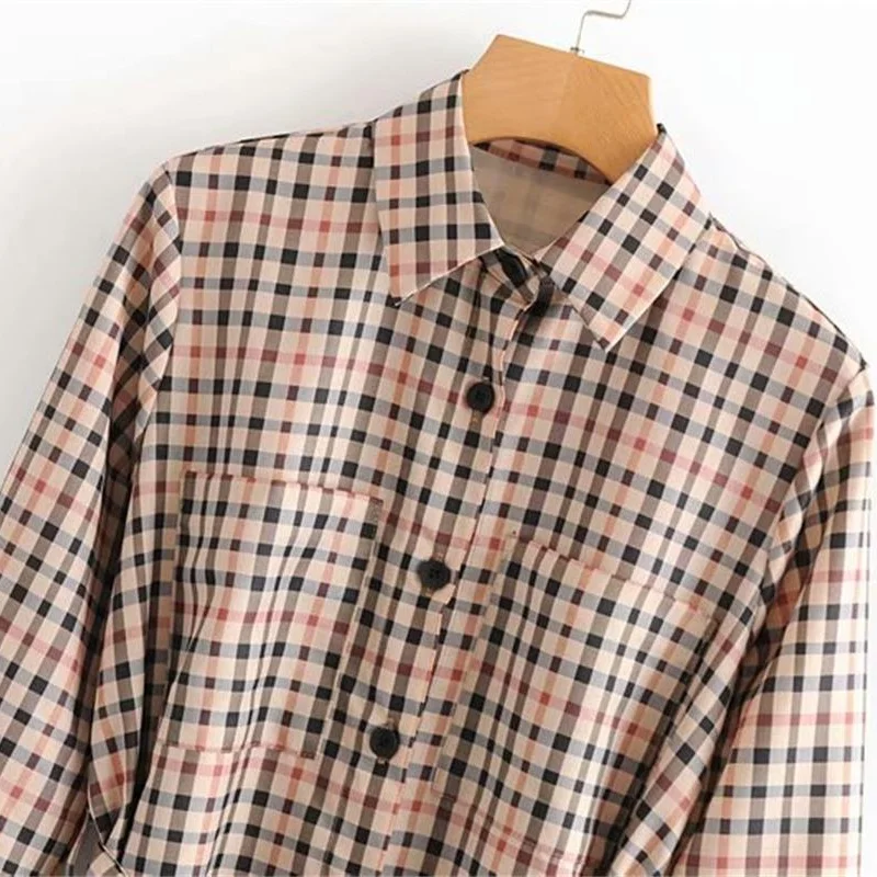 Autumn Blouse Shirts Women Long With Sleeves Turn Down Collar Plaid Vintage Blusas Mujer De Moda 2018 S116 |