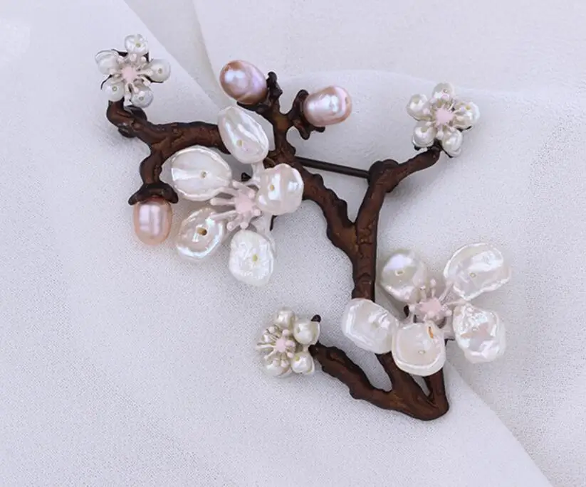 brooch CSxjd винтажное ожерелье с цветком персика и вишни, высококачественное металлическое медное ожерелье с натуральным жемчугом, женские роскошные ювелирные изделия - Окраска металла: brooch