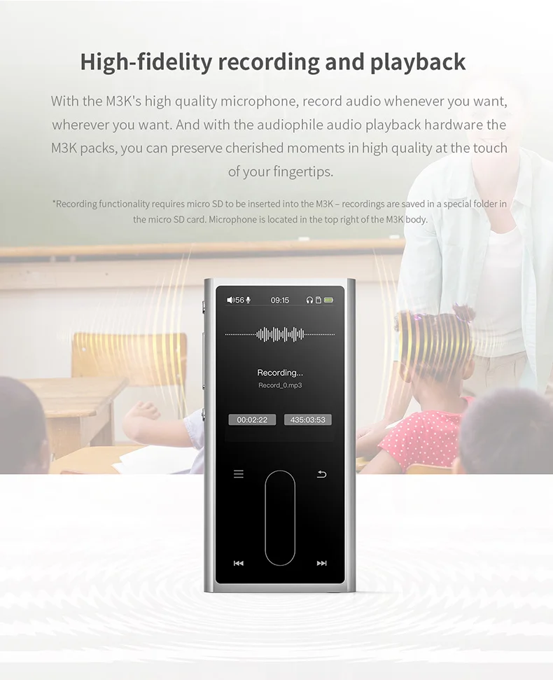 Металлический Чехол FiiO M3K, спортивный аудио мини ЖК-экран, HiFi Mp3 плеер, музыкальный аудио Mp 3 с голосовым перекодировщиком для студентов, детей