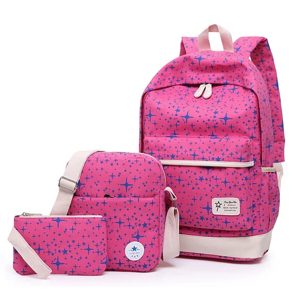 Rose Red Новые модные женские туфли рюкзак Школьные сумки для девочек подростков Повседневное студент дорожная сумка рюкзак милые звезды печать дети - Цвет: Rose Red