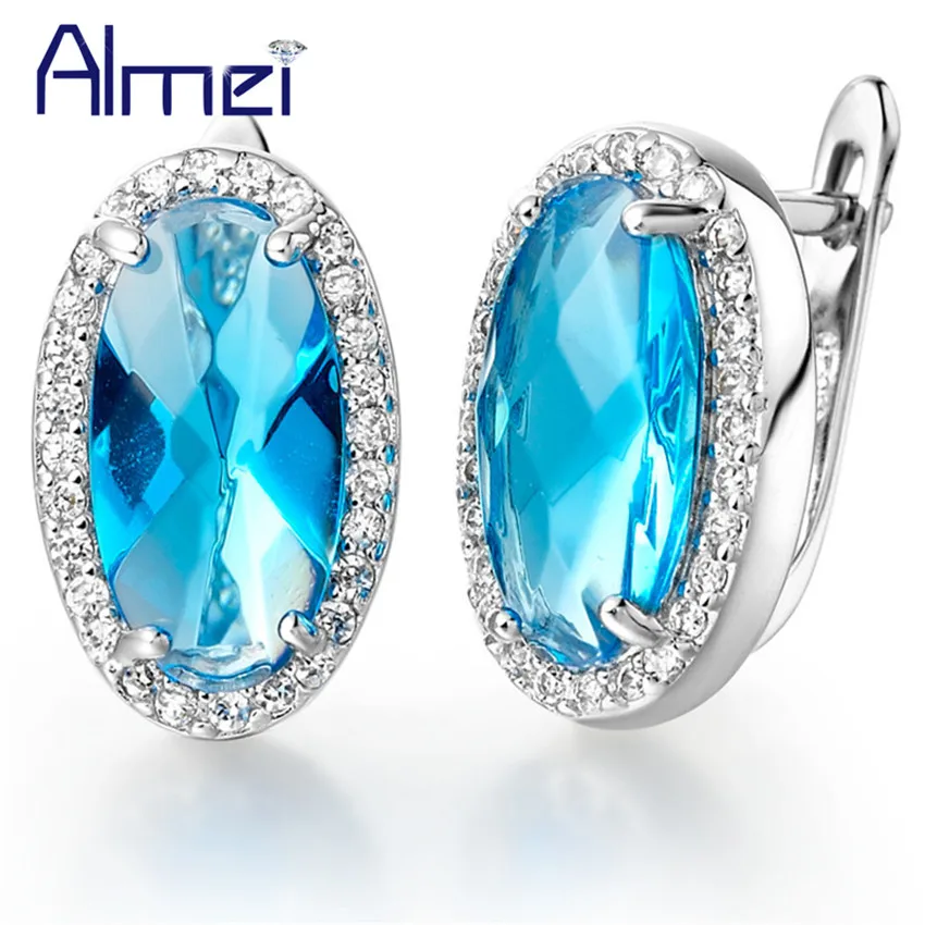 Almei серебряные серьги для женщин винтажные с синими стразами кубический Овальный