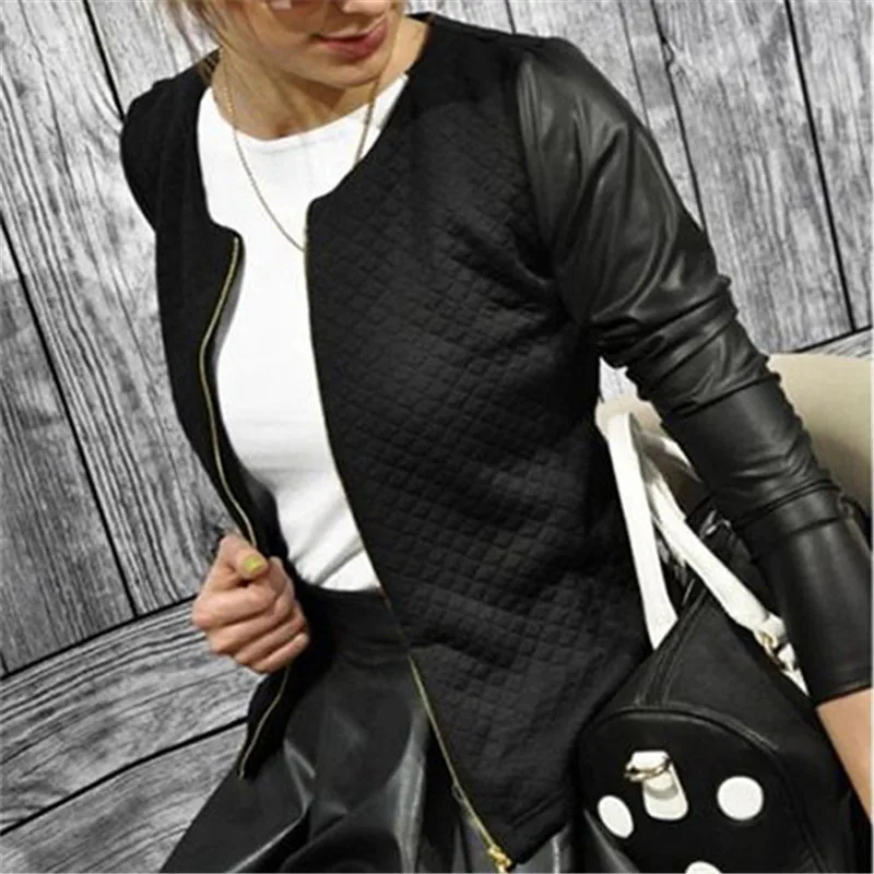 Осенние модные женские Куртки из искусственной кожи с длинным рукавом женская