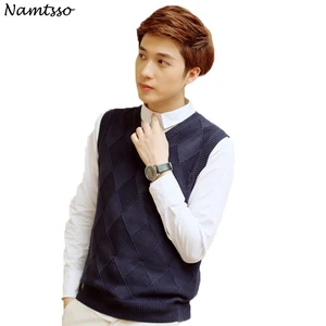 Мужской однотонный трикотажный жилет из 100% хлопка, с V-образным вырезом