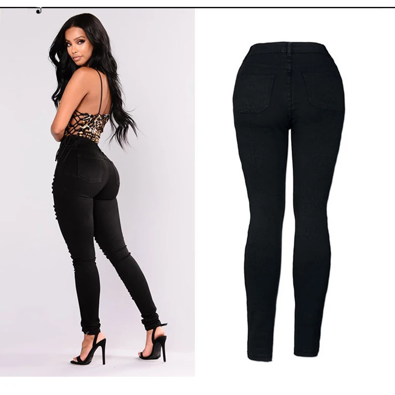 Женственная Дамская обувь модные джинсы Slim Высокая талия узкие джинсовые штаны