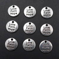 15pcs silver color love faith hope metal tag alloy pendant diy charm bracelet keychain jewelry carfts making 12mm a1827