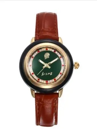 

Leather calendar quartz waterproof couple wa jaspers-gold-inlaid green real natural gems stone bracelet Quartz queen Fine watch