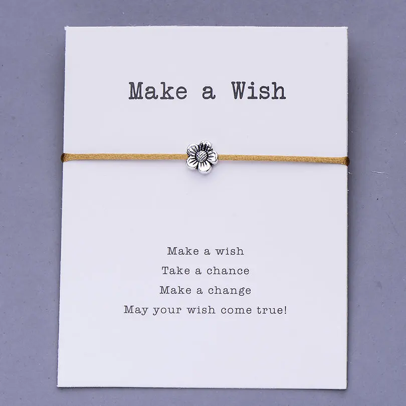 lt coffee with card Pipitree Make a Wish, мини-браслет с цветами, женский, регулируемый, на удачу, красные браслеты, для женщин, детей, Wish, ювелирное изделие, карта, подарок - Окраска металла: lt coffee with card