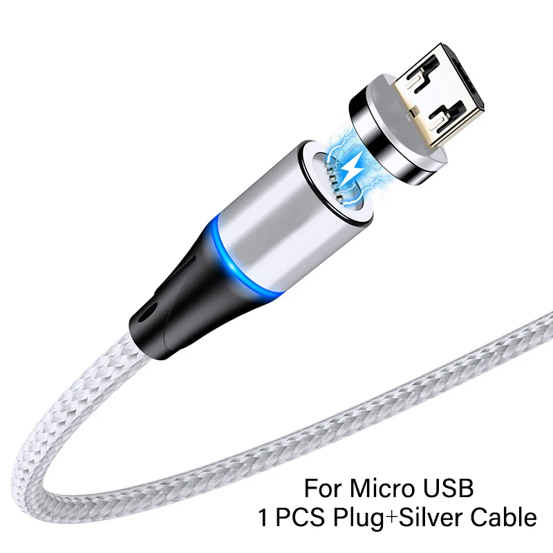 For Micro USB Silver 3A Быстрая зарядка магнитное зарядное устройство Micro usb type C кабель для iPhone 6 7 8 Plus X huawei Xiaomi Android мобильный телефон USBC 1 м шнур - Цвет: For Micro USB Silver