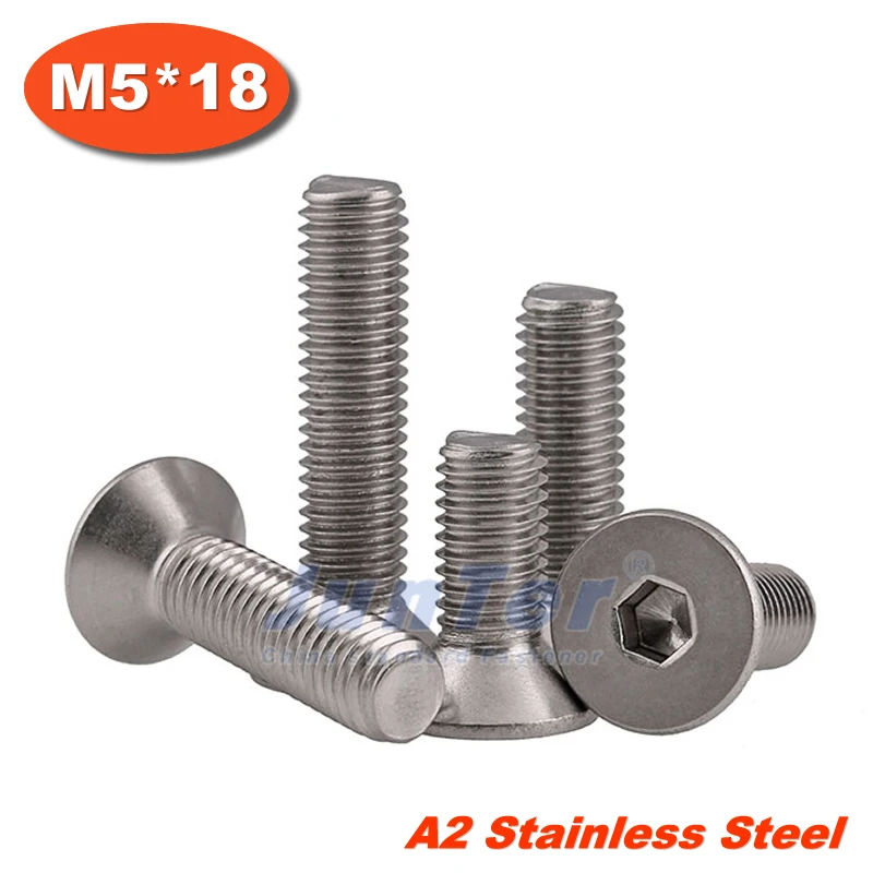 

100pcs/lot DIN7991 M5*18 Stainless Steel A2 Flat Socket Head Cap Screw