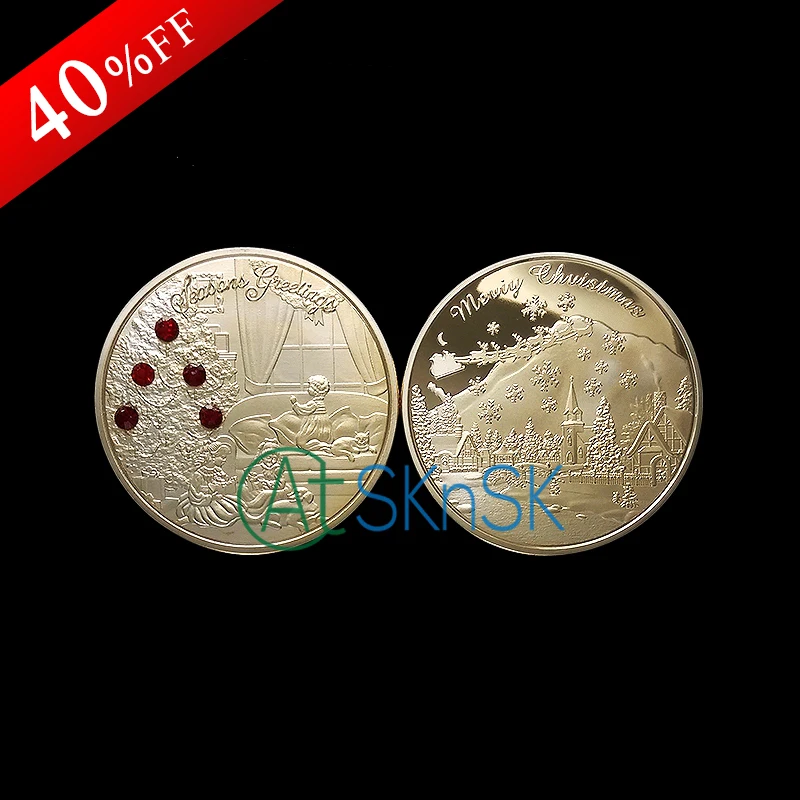 Коллекционная монета позолоченная медаль с красными бриллиантами Счастливого