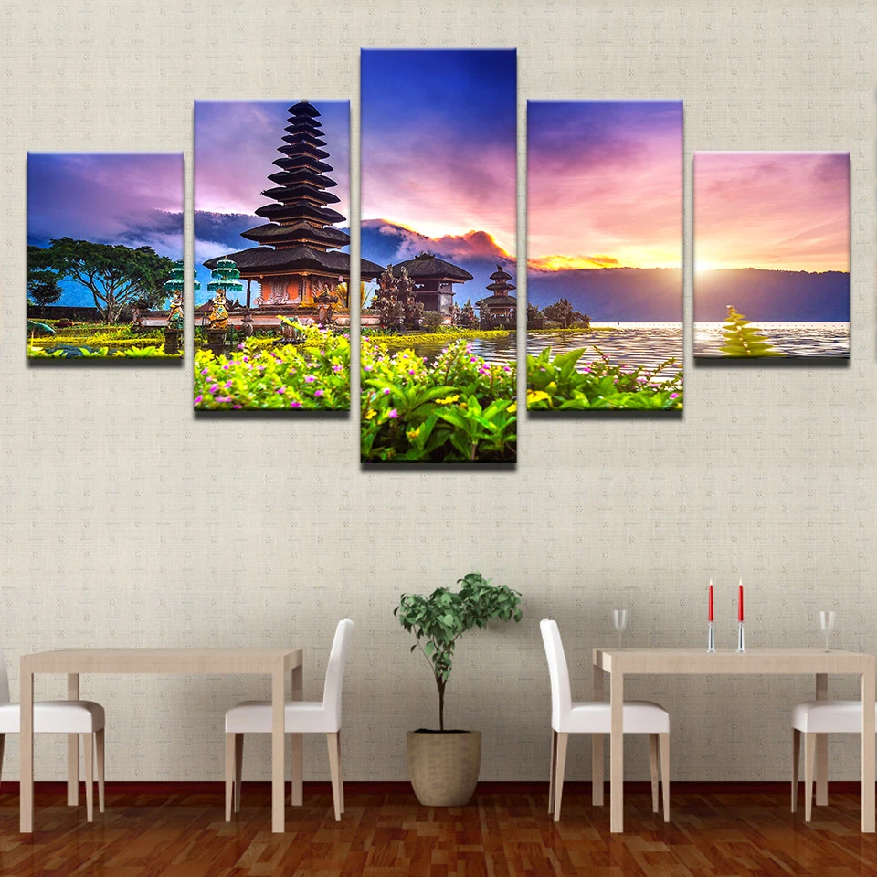 Домашний декор рамка для гостиной 5 шт. холст фотографии Pura Ulun Danu Bratan храмовые
