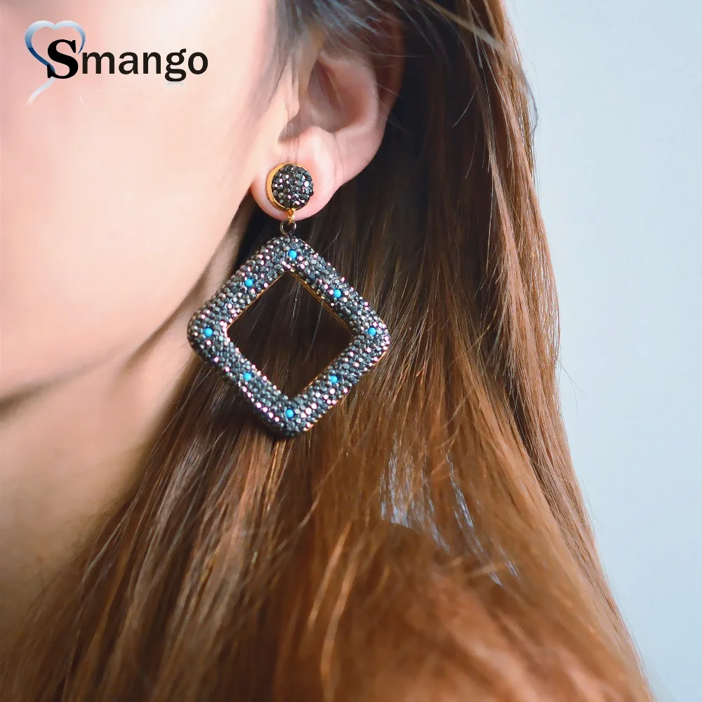 2014 Новое поступление женские черные квадратные серьги с кристаллами модный