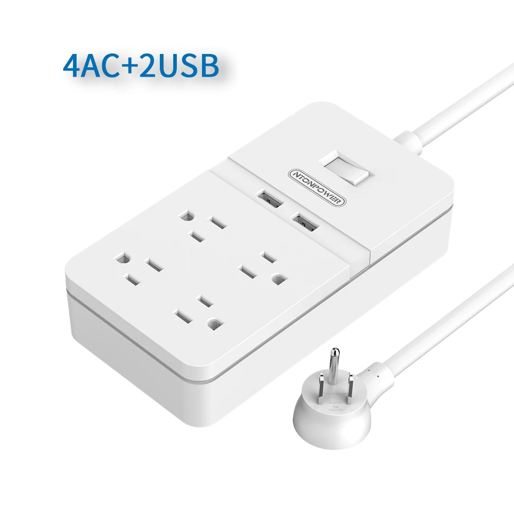 4AC White NTON Защита от перенапряжения напряжения с 1,5 м шнур питания USB зарядное устройство умная лента питания с 8 AC 2 USB вилка США для дома и офиса - Цвет: 4AC White