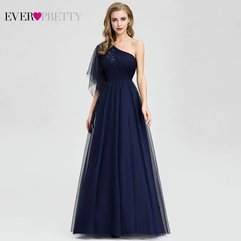 

Ever Pretty Navy Blue Evening Dresses Long One Shoulder A-Line Beaded Formal Dresses EP07938 Elegant Party Gowns Robe De Soiree