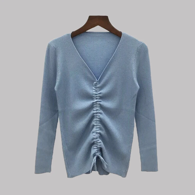 Autumn and Winter New Design Fashion Women Korean Vertion V Collar Kintted Long Sleeve Slim Bottom Casual Sweaters Pullovers | Женская